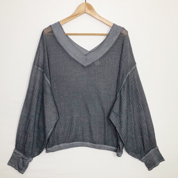 Free people with a free, gray, sheer oversized top - Picture 10 of 12
